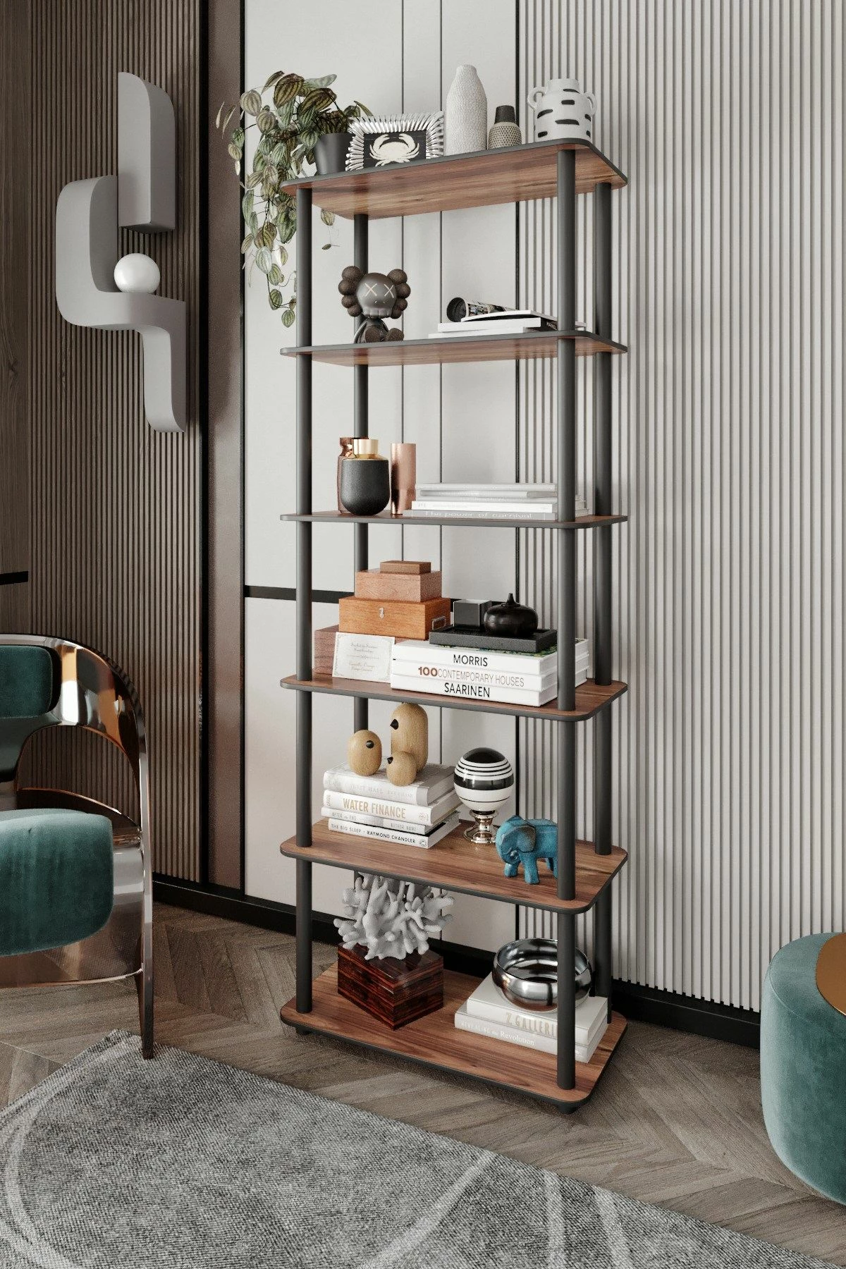 Raft librash Hanah Home, 6 ndarje, ngjyrë arre
