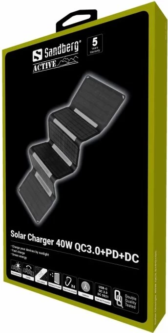 Karikues solar i palosshëm Sandberg 420-67 40W QC3.0+PD+DC i zi set me 4 karabinerë