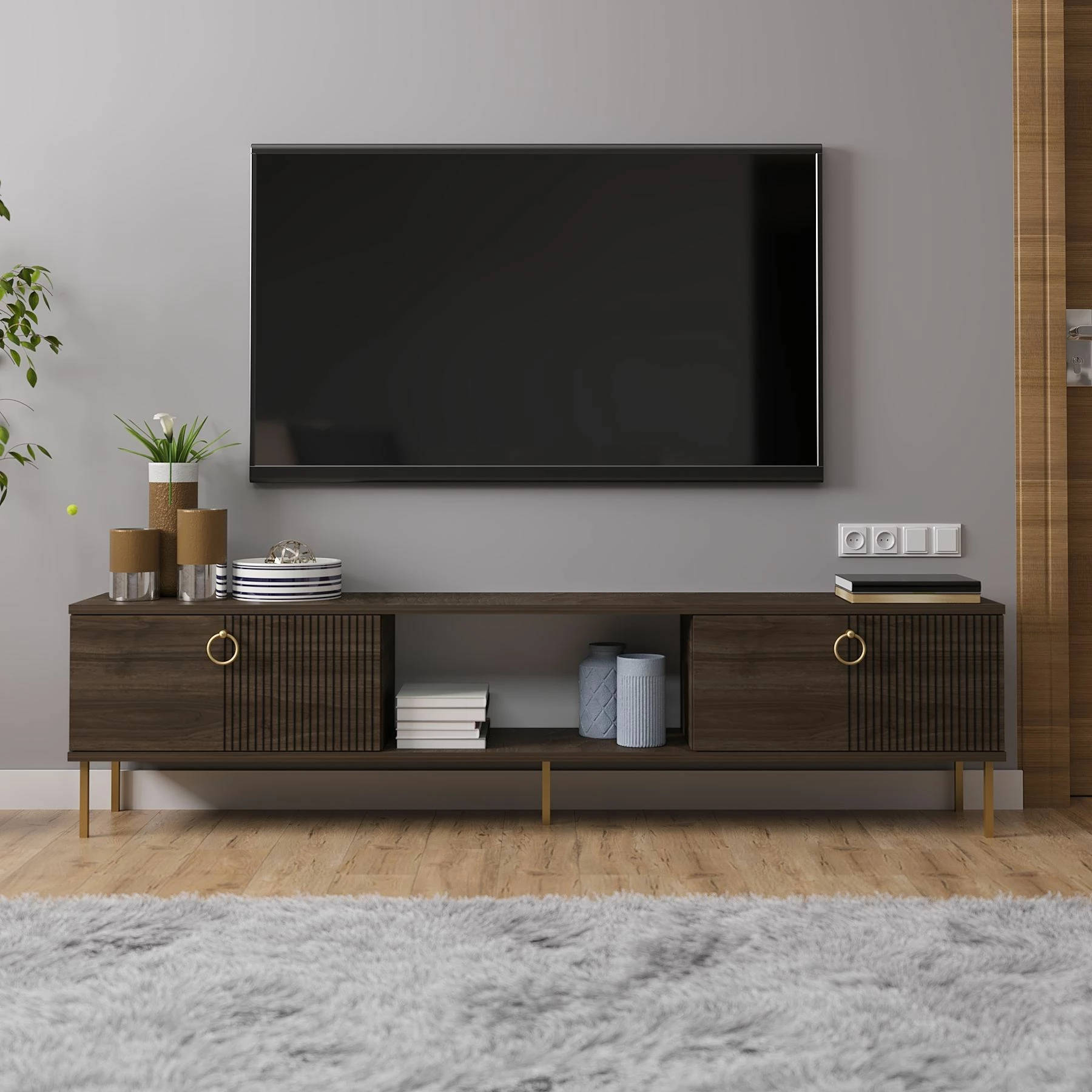 Komodë TV Skye Decor, ngjyrë arre, Paye