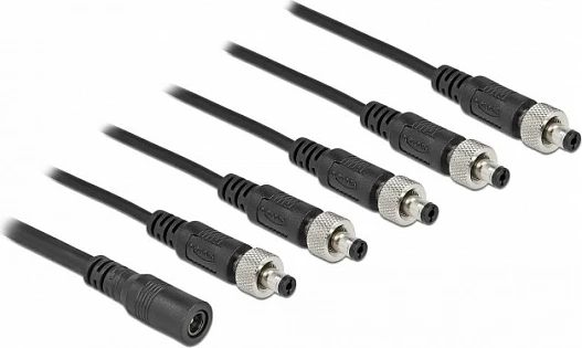 Kabllo ndarëse DC DeLOCK 5.5 x 2.1 mm, 1 femër në 5 mashkull, 50 cm, me vidë, e zezë