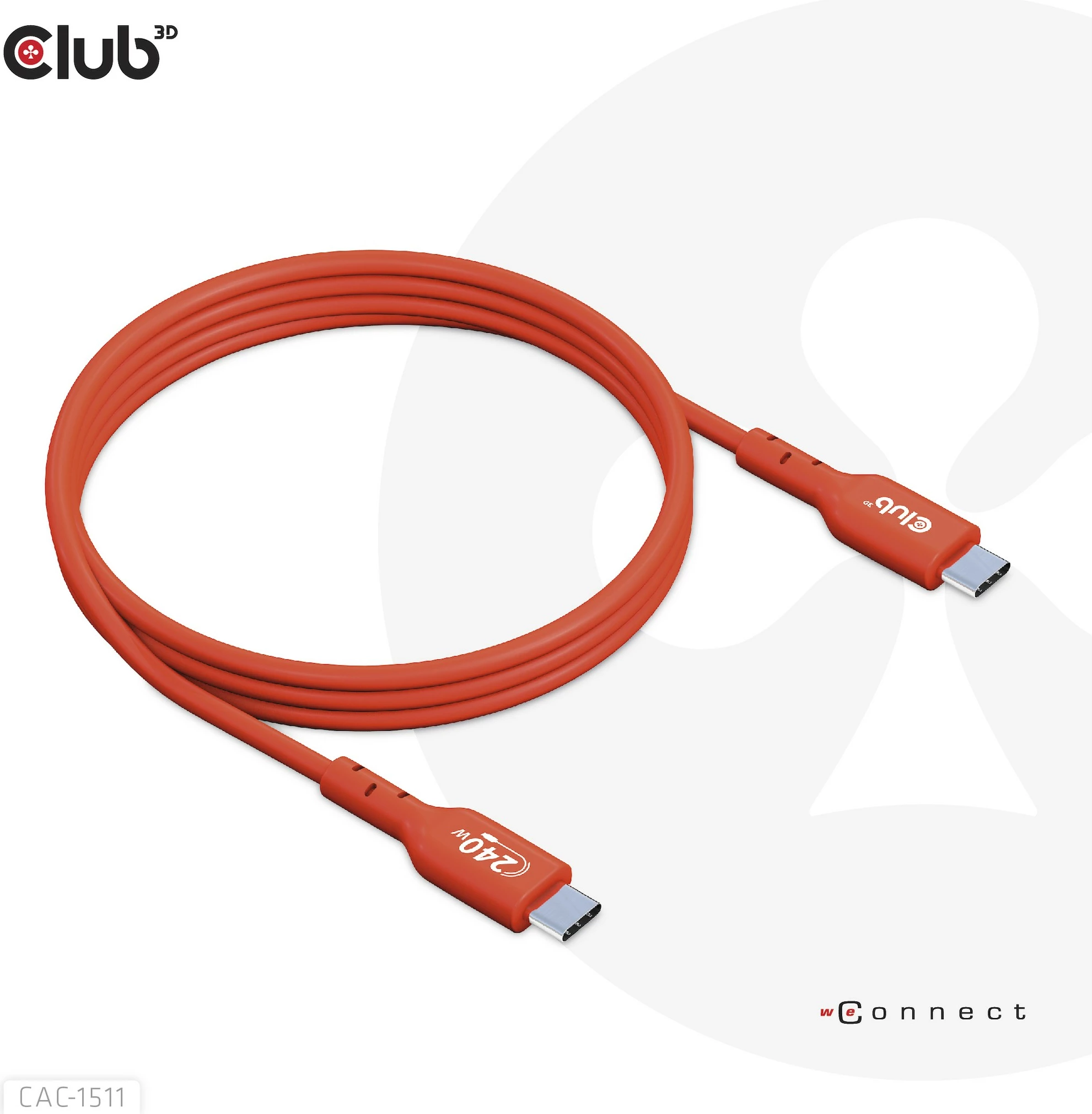 Kabllo USB Type-C Club3D 1m, PD 240W, 480Mb/s, e kuqe