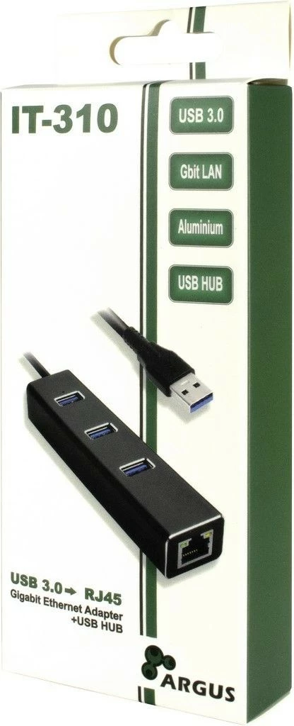 Adapter USB hub Inter-Tech ARGUS IT-310, 3x USB 3.2, RJ-45, alumini, zi