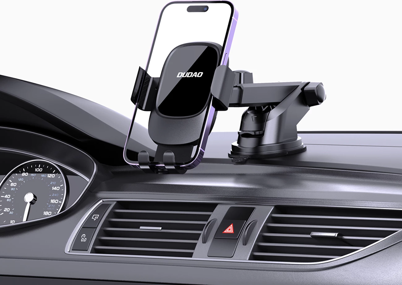 Mbajtës për celular Dudao F5N+, gravitacional, me kupë thithëse, i zi