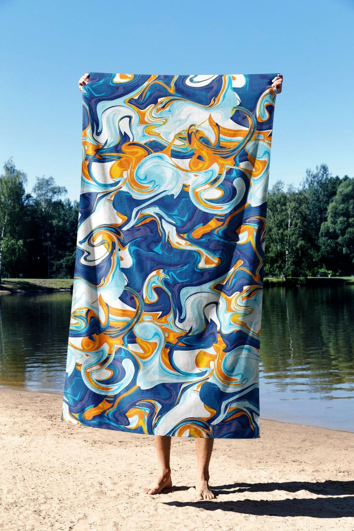 Peshqir plazhi Mijolnir, dizajn Liquid Marble, 90x150cm
