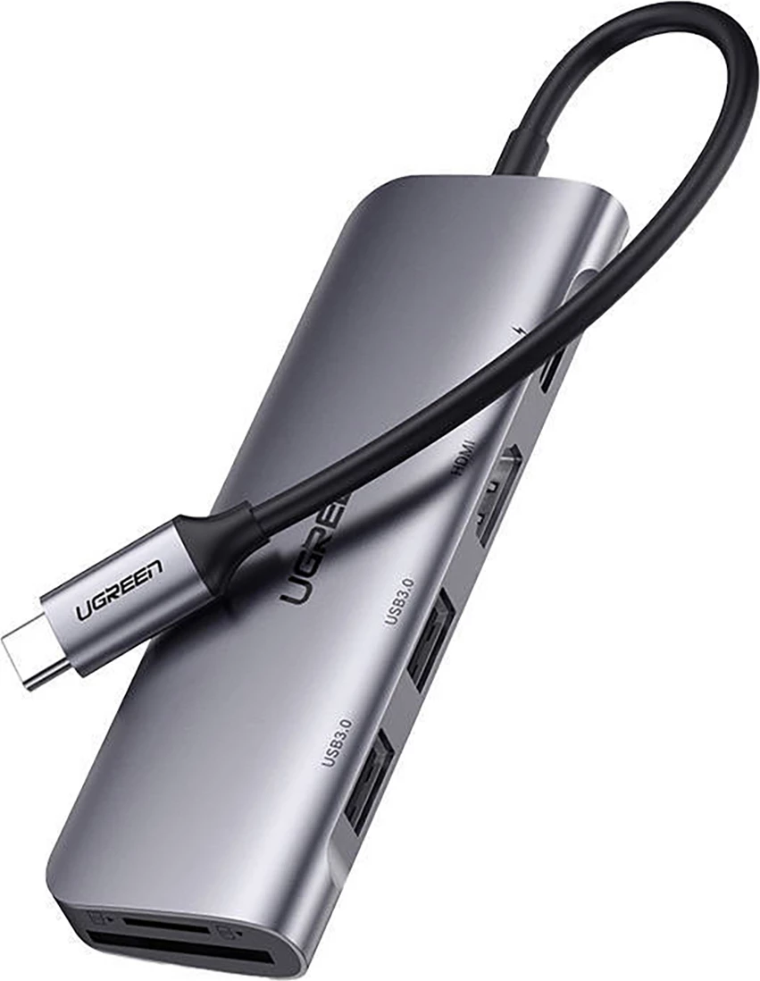 Adapter Ugreen CM195 6in1 USB-C, HDMI, 2x USB-A 3.0, USB-C PD, SD/TF reader, Gri