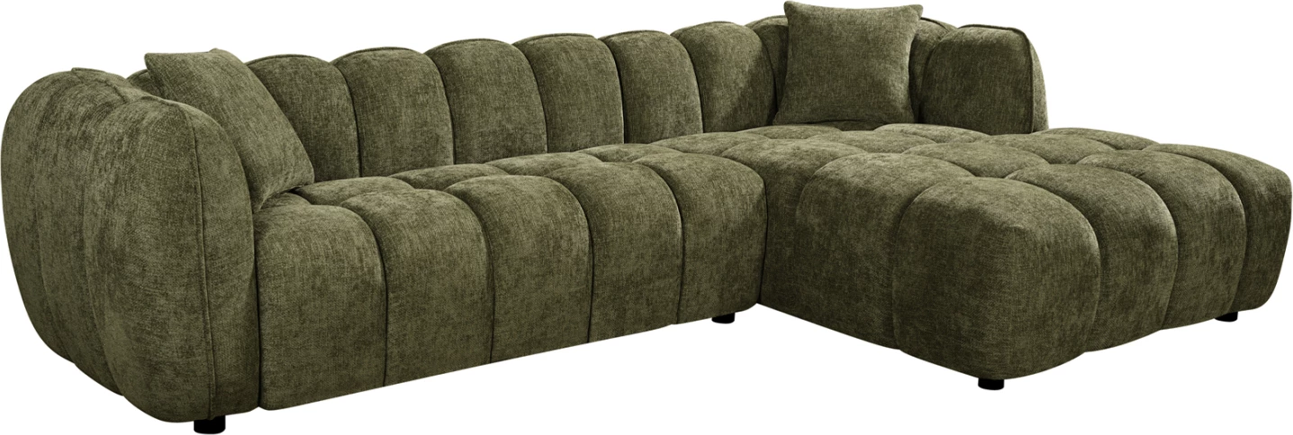 Këndare e djathtë LYKKE, material jeshil, FH3326.03R, 280x89-165(chaise)x70cm