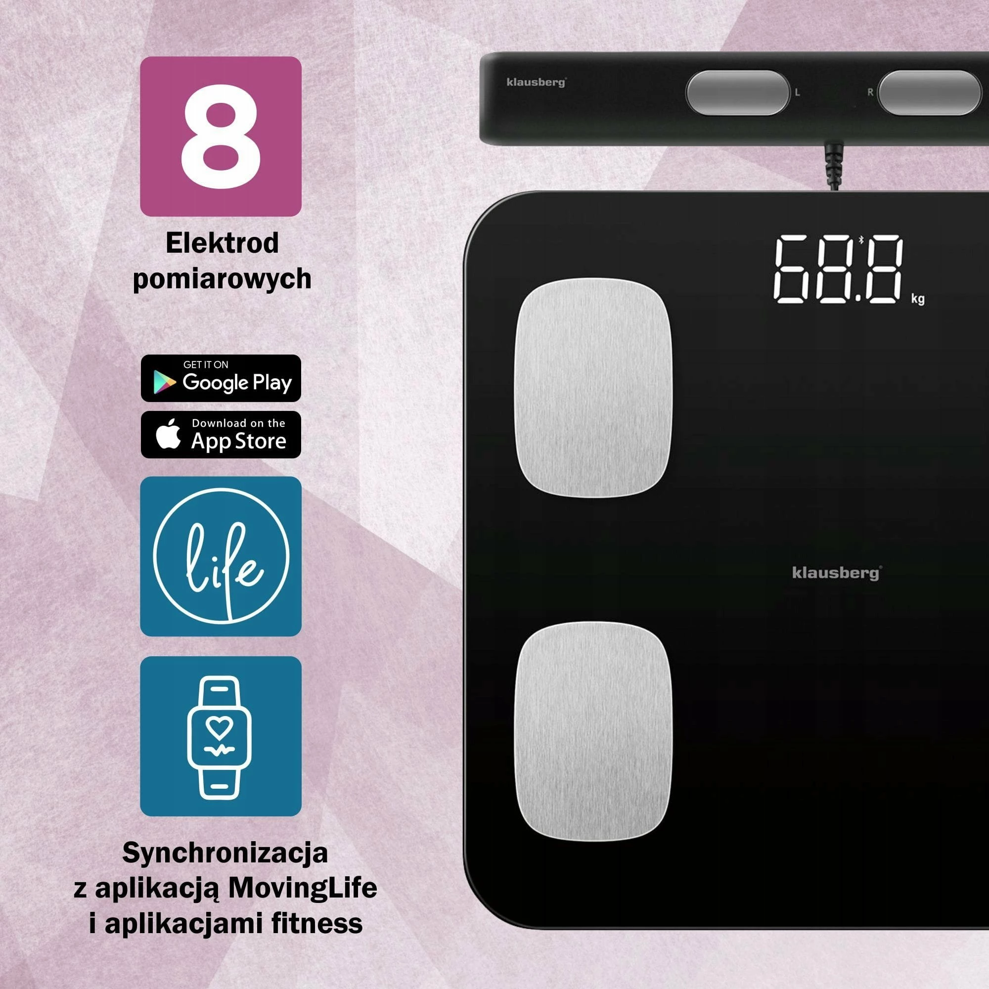 Peshore banjo Klausberg KB-7852 smart me Bluetooth, analizë përbërje trupi, 180 kg, e zezë