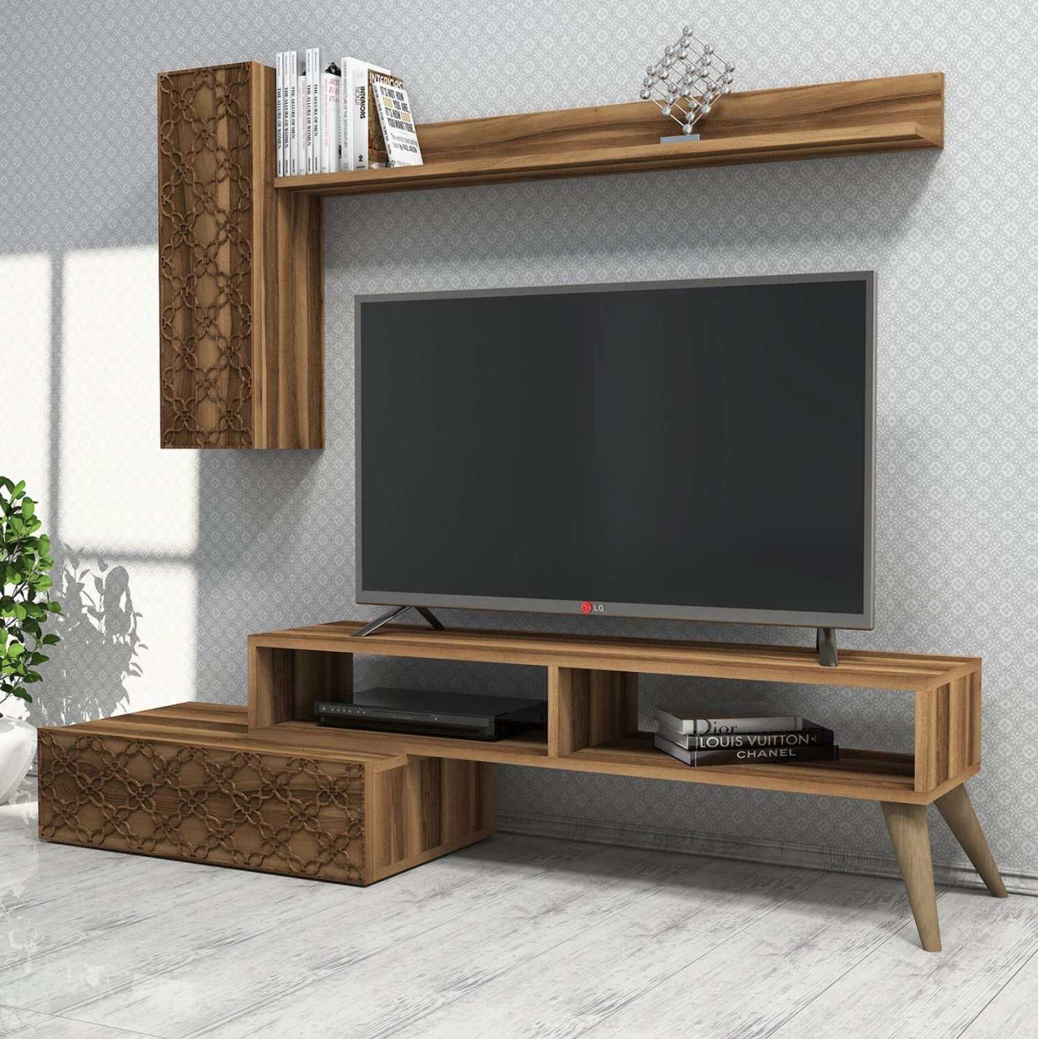 Set mobiljesh për TV, ngjyrë arre, FH9518.03, 150x37.2x37.8 cm