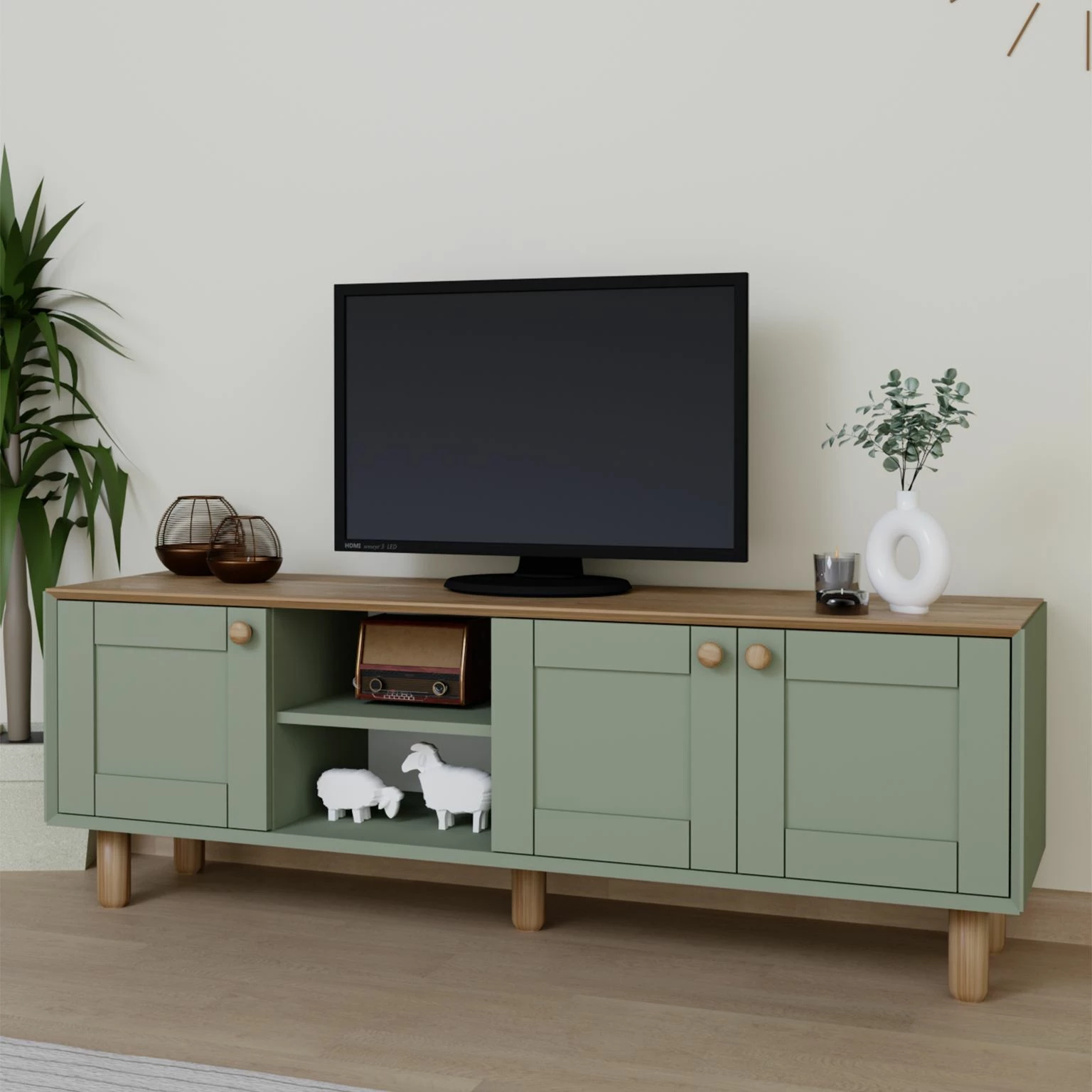 Komodë TV Skye Decor, stil bohemian, ngjyrë e gjelbër, 1600-84