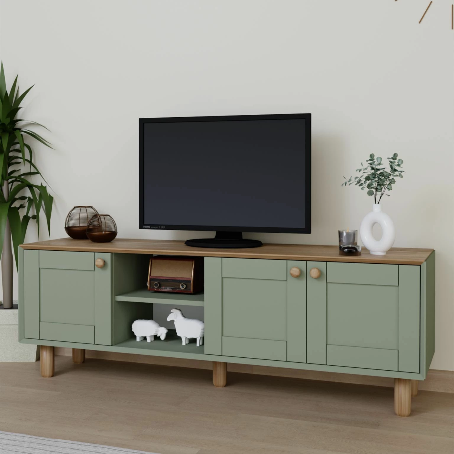 Komodë TV Skye Decor, stil bohemian, ngjyrë e gjelbër, 1600-84