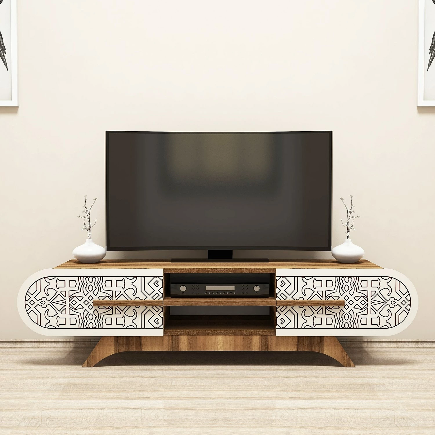 Komodë TV Hanah Home, Defne, ngjyrë arre-krem