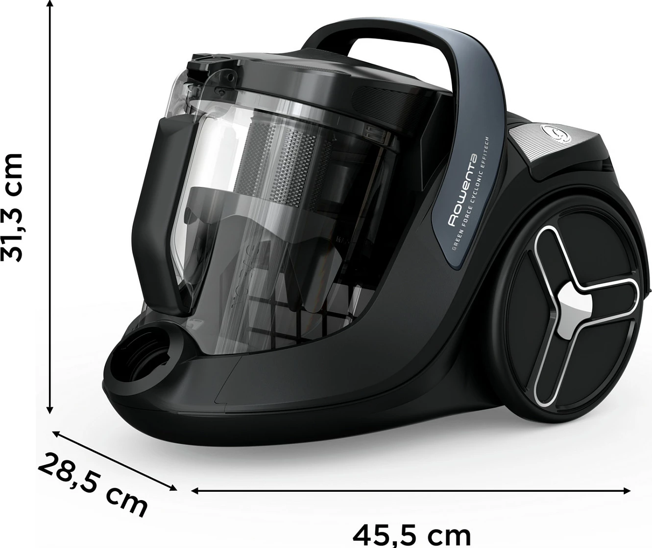Fshesë me korent Rowenta Green Force RO7C36, pa qese, 500 W, 2.5 L, HEPA, e zezë/gri/blu