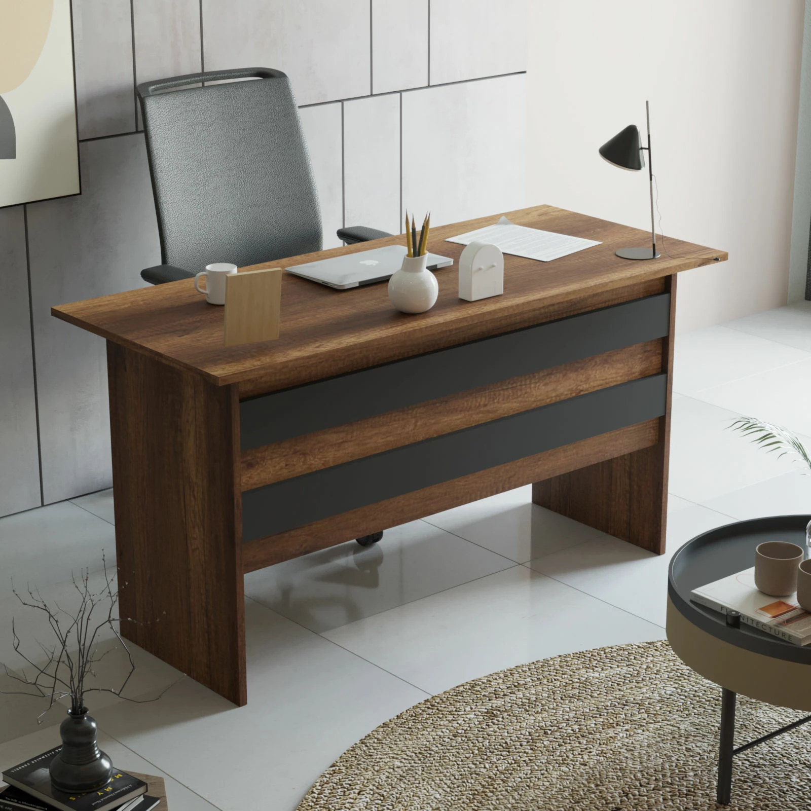 Set mobiljesh për zyre Hanah Home, Vo9-Ba, ngjyrë arrë dhe antracit