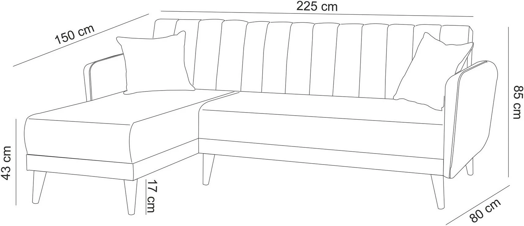 Kënd-sofë krevati Atelier del Sofa, kënd majtas, ngjyrë gri