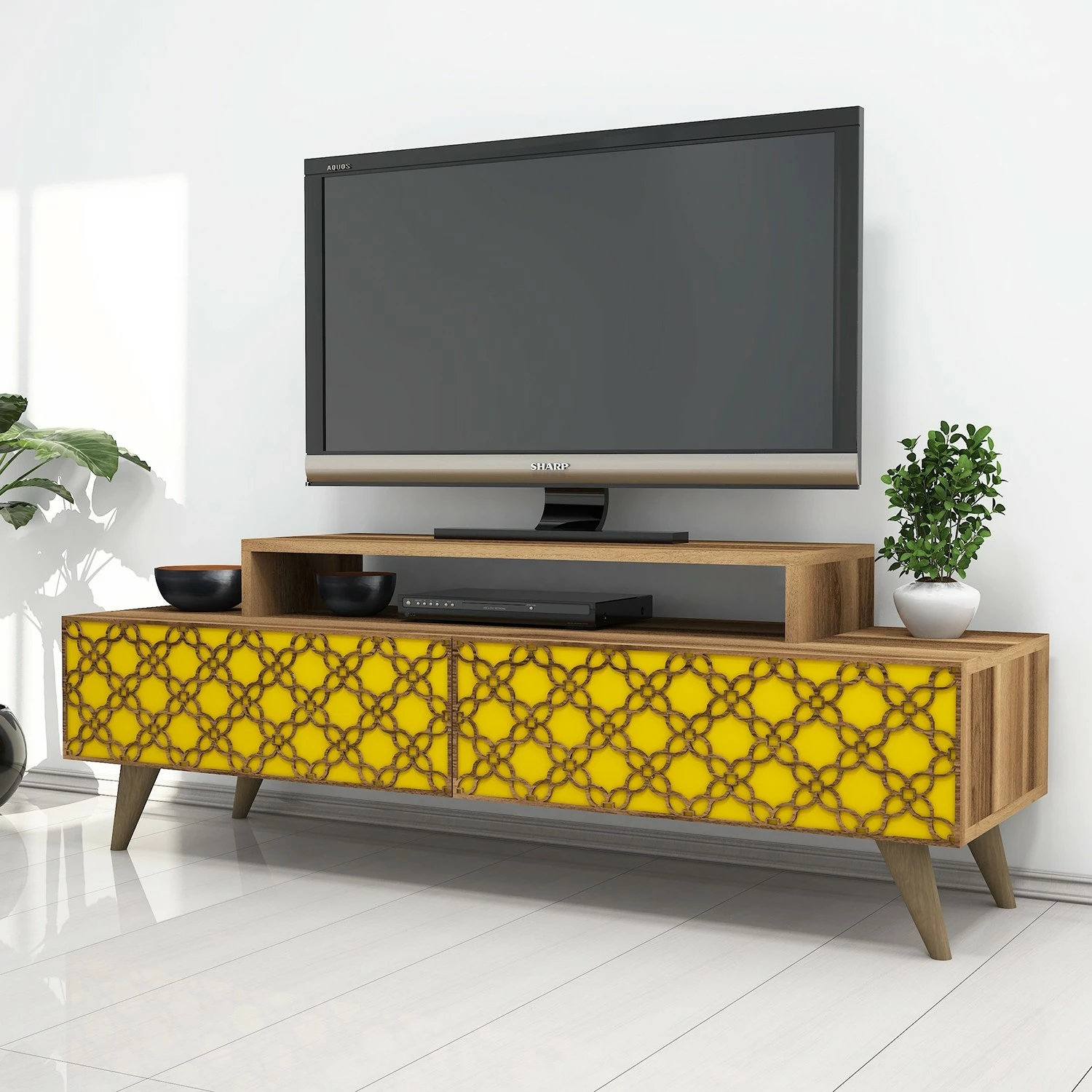 Komodë TV Hanah Home, ngjyrë arre dhe e verdhë, City