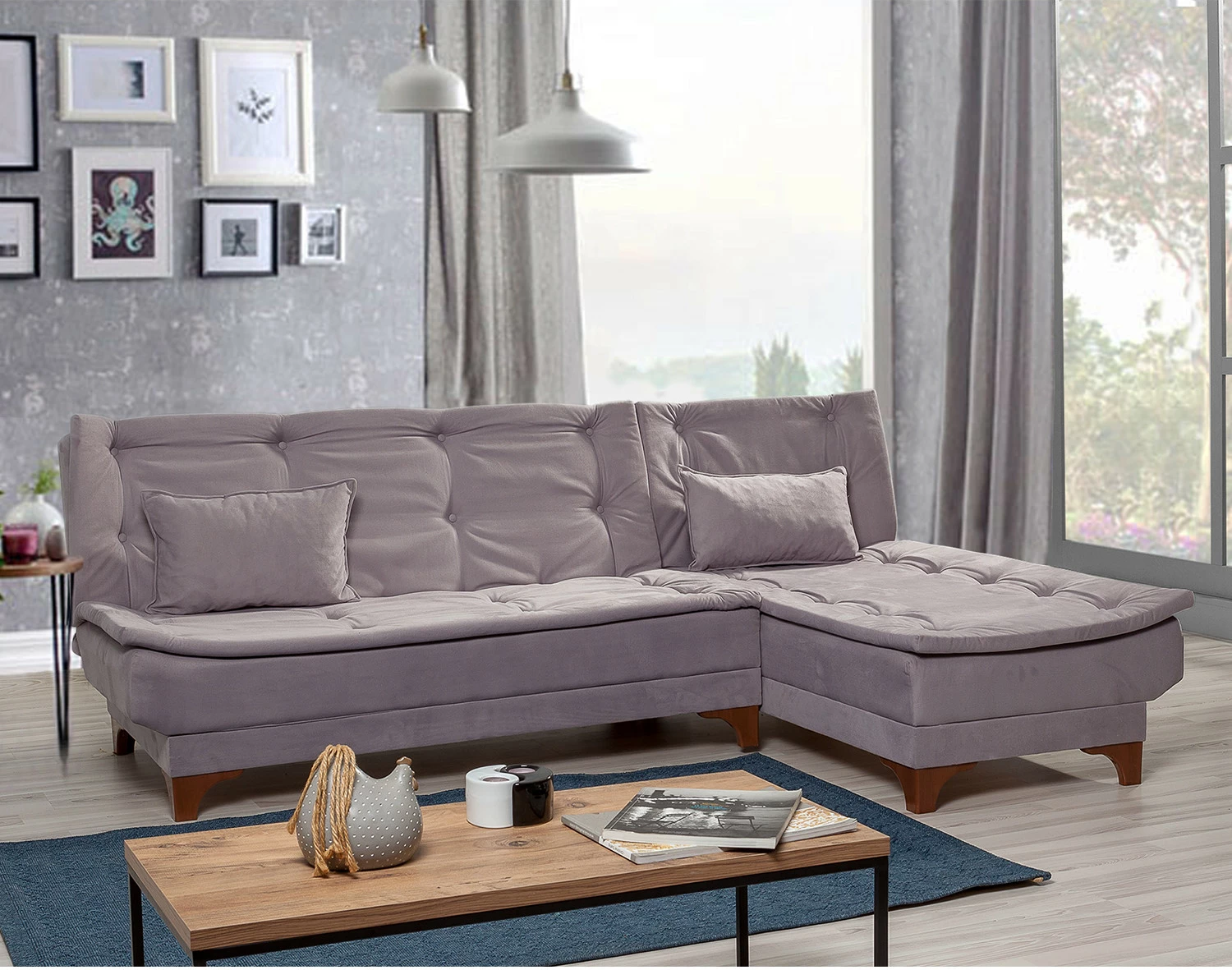 Kënd-sofë krevati Atelier del Sofa, kënd i djathtë, ngjyrë gri