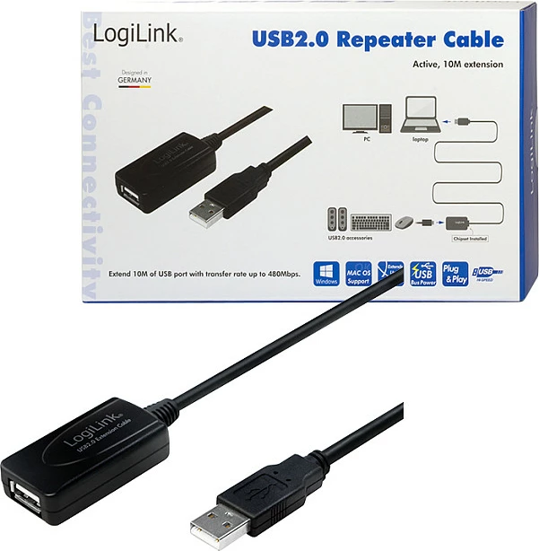 Kabllo USB LogiLink, USB-A mashkull në USB-A femër, USB 2.0, 10m, e zezë