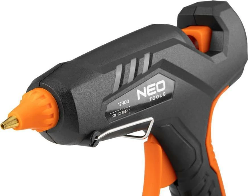 Pistoletë ngjitëse termike Neo 17-100 100 W, 11 mm, set 12 shkopinj + 3 mbrojtëse gishti + këllëf, e zezë/portokalli