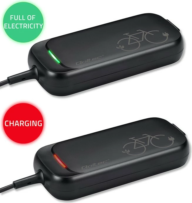 Karikues biçiklete elektrike Qoltec 50333, 42V 2A, 5.5x2.5mm, i zi