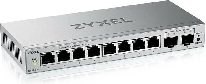 Switch Zyxel GS1200-10v3, 8x Gigabit RJ-45, managed L2, fanless, desktop, ngjyrë gri