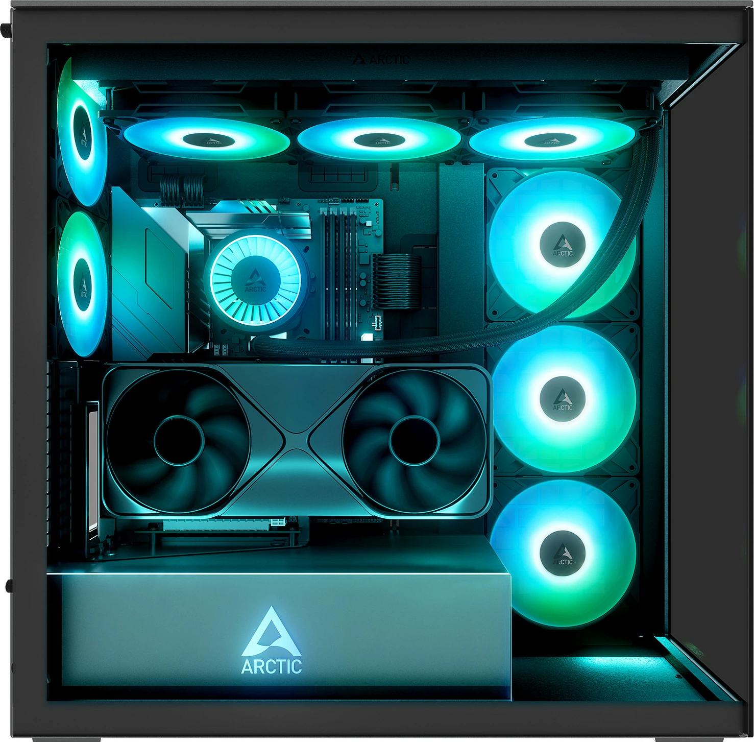 Kasë ARCTIC Xtender, Midi Tower, xham i temperuar, RGB, e zezë