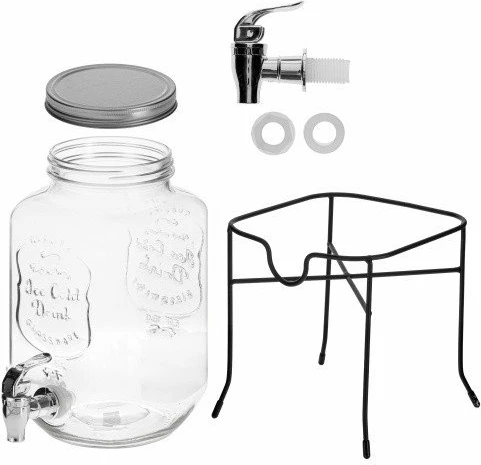 Kavanoz për pije me rubinet Adler AD 6741, 4 L, transparent, me stand metalik + rubinet rezervë