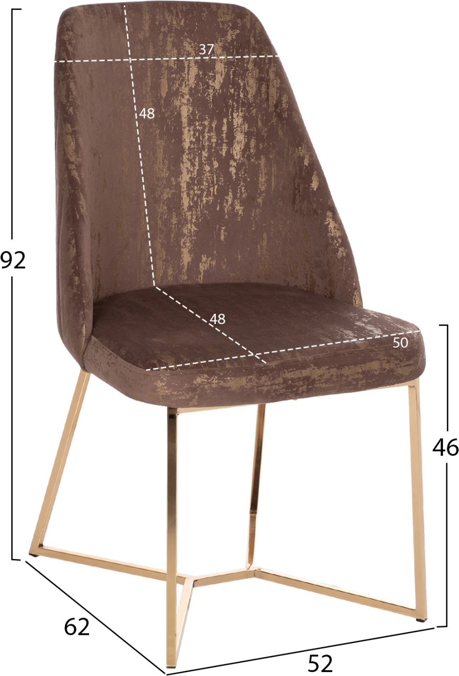 Karrige profesionale ZIZI, kadife kafe, bazë e artë, 52x62x92H cm