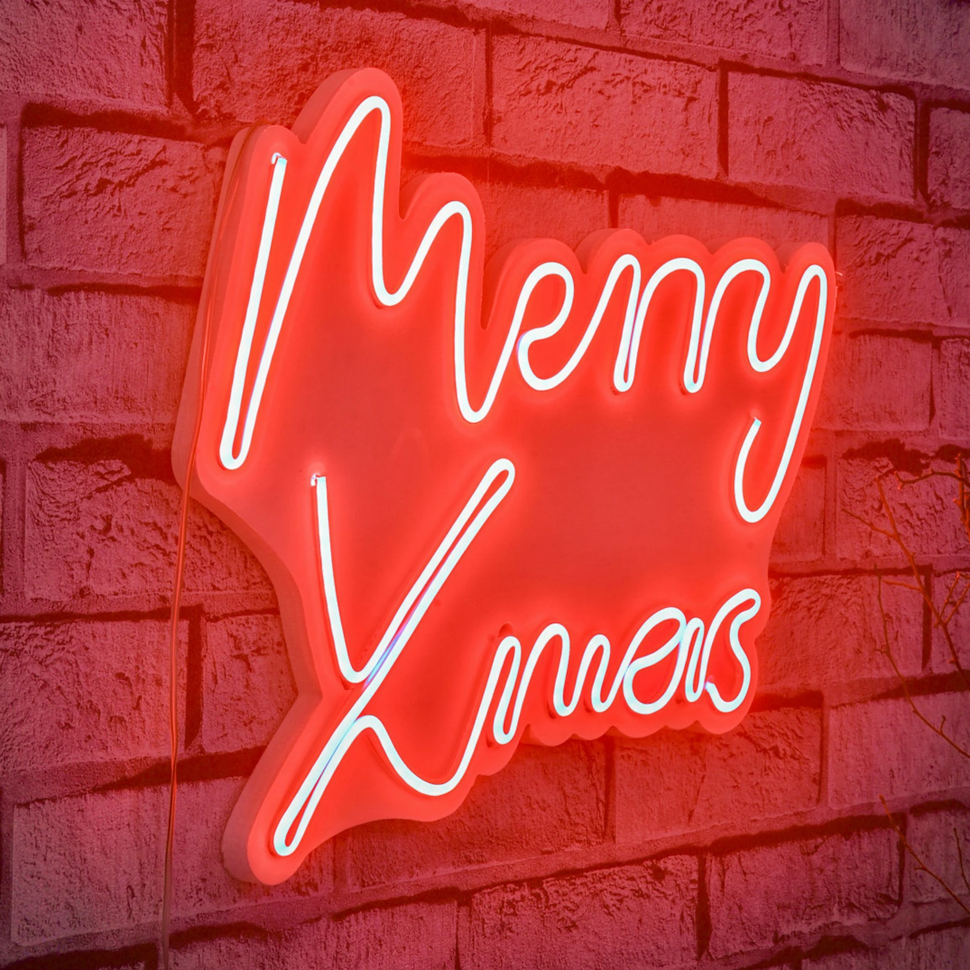 Dekor dritash LED plastike, 'Merry Christmas', ngjyrë e kuqe