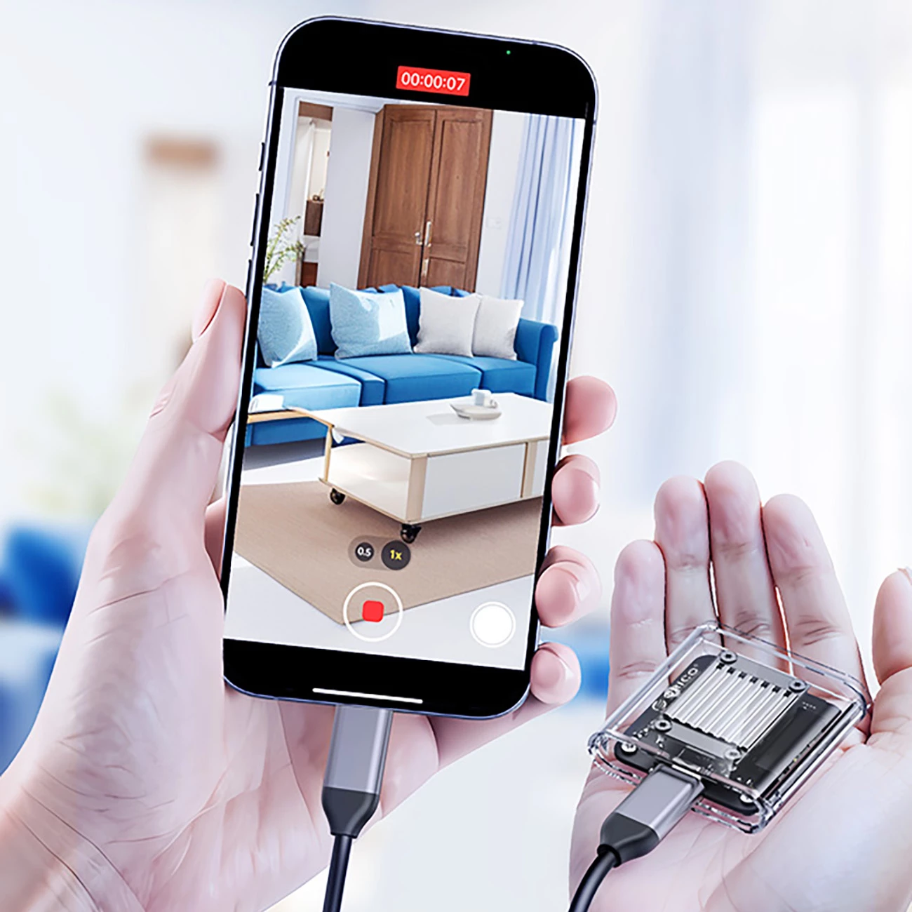 Kasë Orico TC20-M2-10G për M.2 NVMe, USB-C 3.2, Transparent