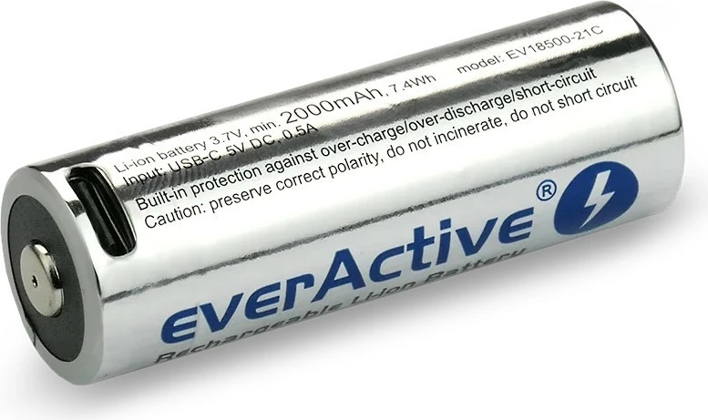 Bateri e rikarikueshme everActive 18500 Li-ion 3.7V, 2100 mAh, USB-C, Silver