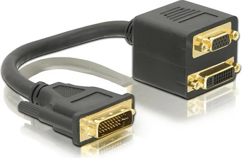 Adapter kabllo DeLOCK DVI29 mashkull në DVI29 + VGA femër, 0.2 m, e zezë