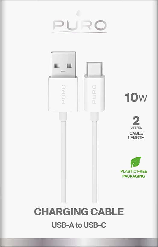 Kabllo Puro USB-A në USB-C, 2m, 10W, e bardhë