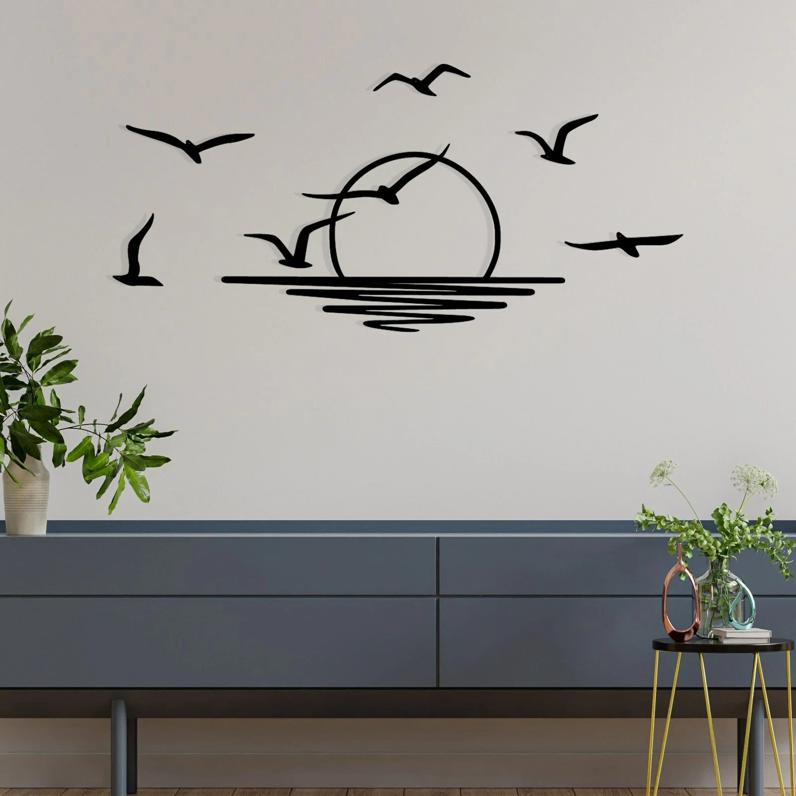 Aksesor dekorativ metalik për mur Wallity, Spiaggia, ngjyrë e zezë, 115x49cm