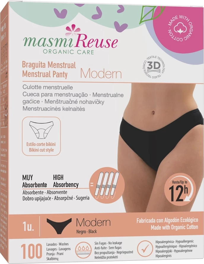 Të brendshme menstruale Masmi Modern XL për femra, e zezë, 1 copë