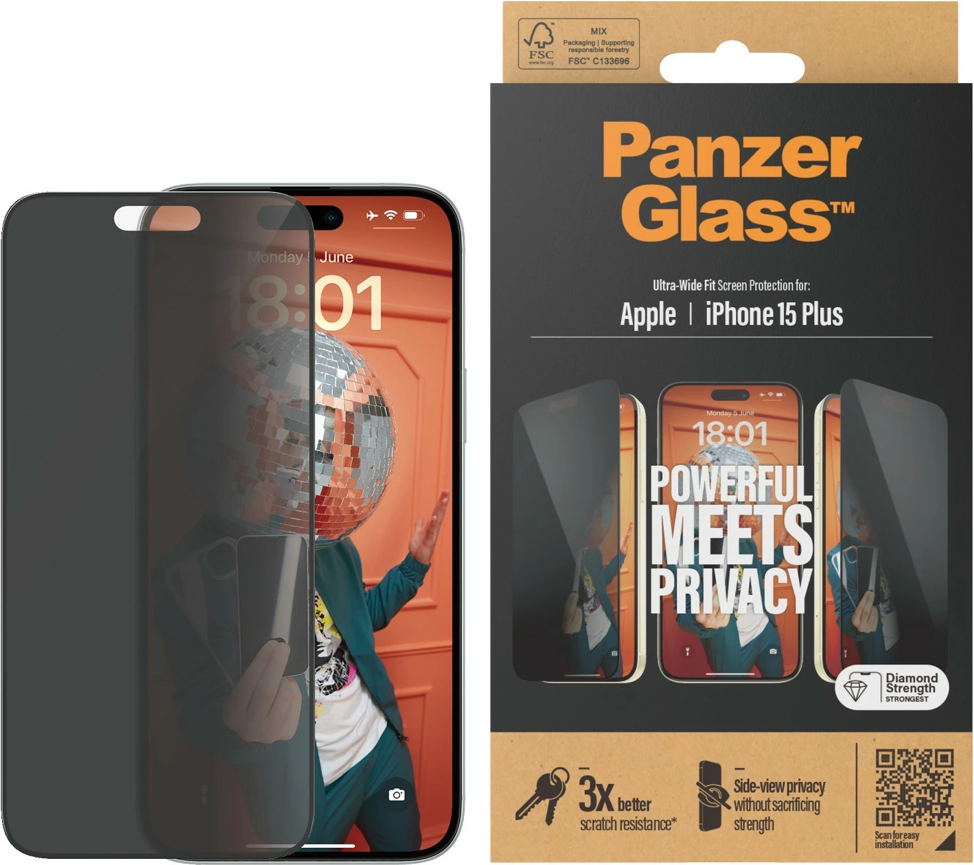 Mbrojtës ekrani privatësie PanzerGlass për iPhone 15 Plus