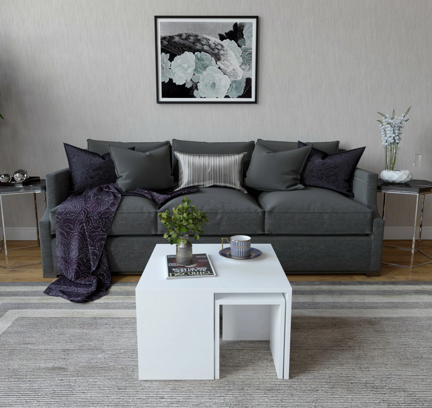 Set tavoline kafeje Hanah Home, Ortanca, e bardhë