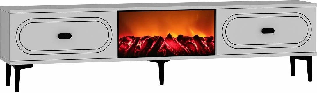 Komodë TV Skye Decor, weny bohem me oxhak dekorativ, e bardhë