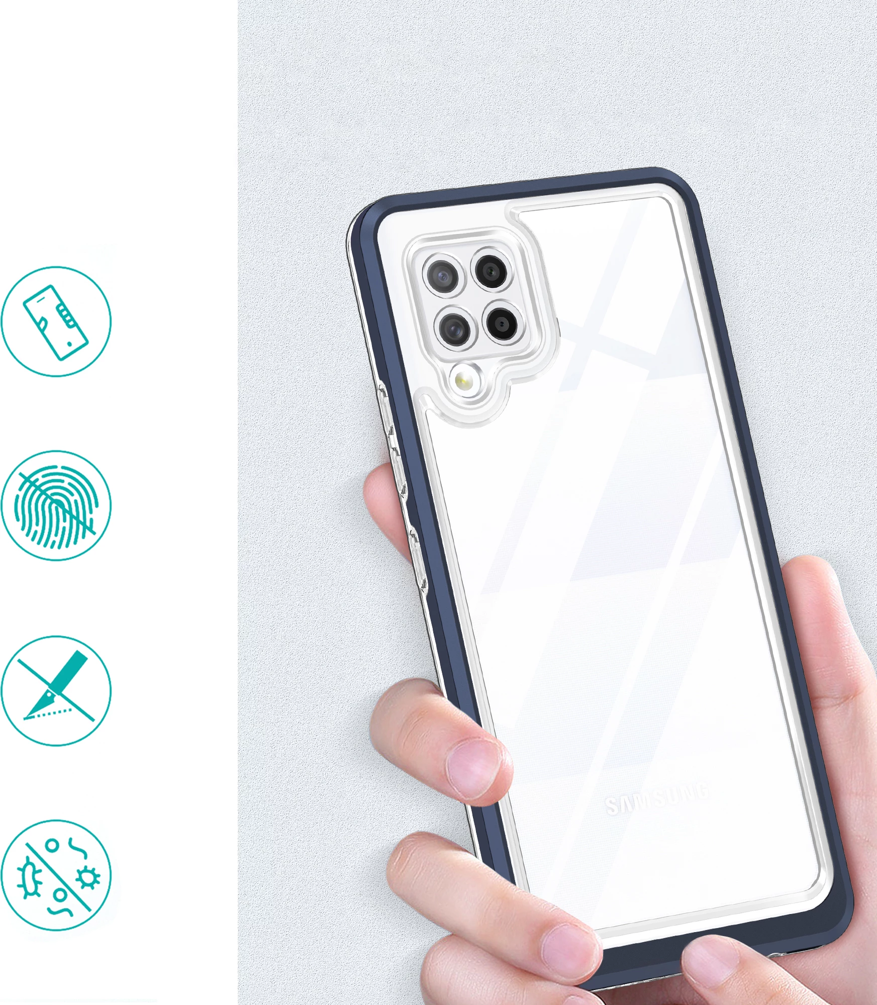 Mbështjellës Hurtel Hybrid Armor Clear 3 in 1 për Samsung Galaxy A42 5G, Kaltër/Transparent
