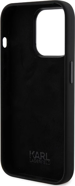 Mbështjellës Karl Lagerfeld Silicone Ikonik Metal Pin për iPhone 15 Pro, i zi