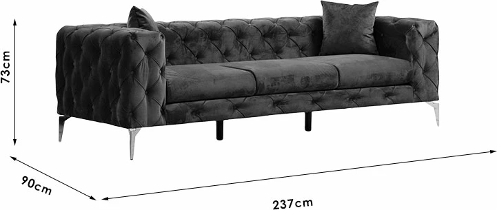 Divan treshe Chesterfield, pëlhurë, ngjyrë pllakë, PWF-0579, 237x90x73 cm