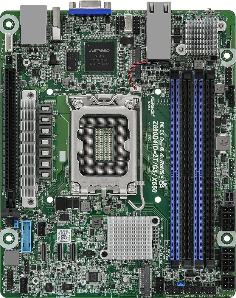 Pllakë amë ASRock Z690D4ID-2T/G5/X550, mini ITX, Socket 1700, DDR5, 10Gb Ethernet, e gjelbër