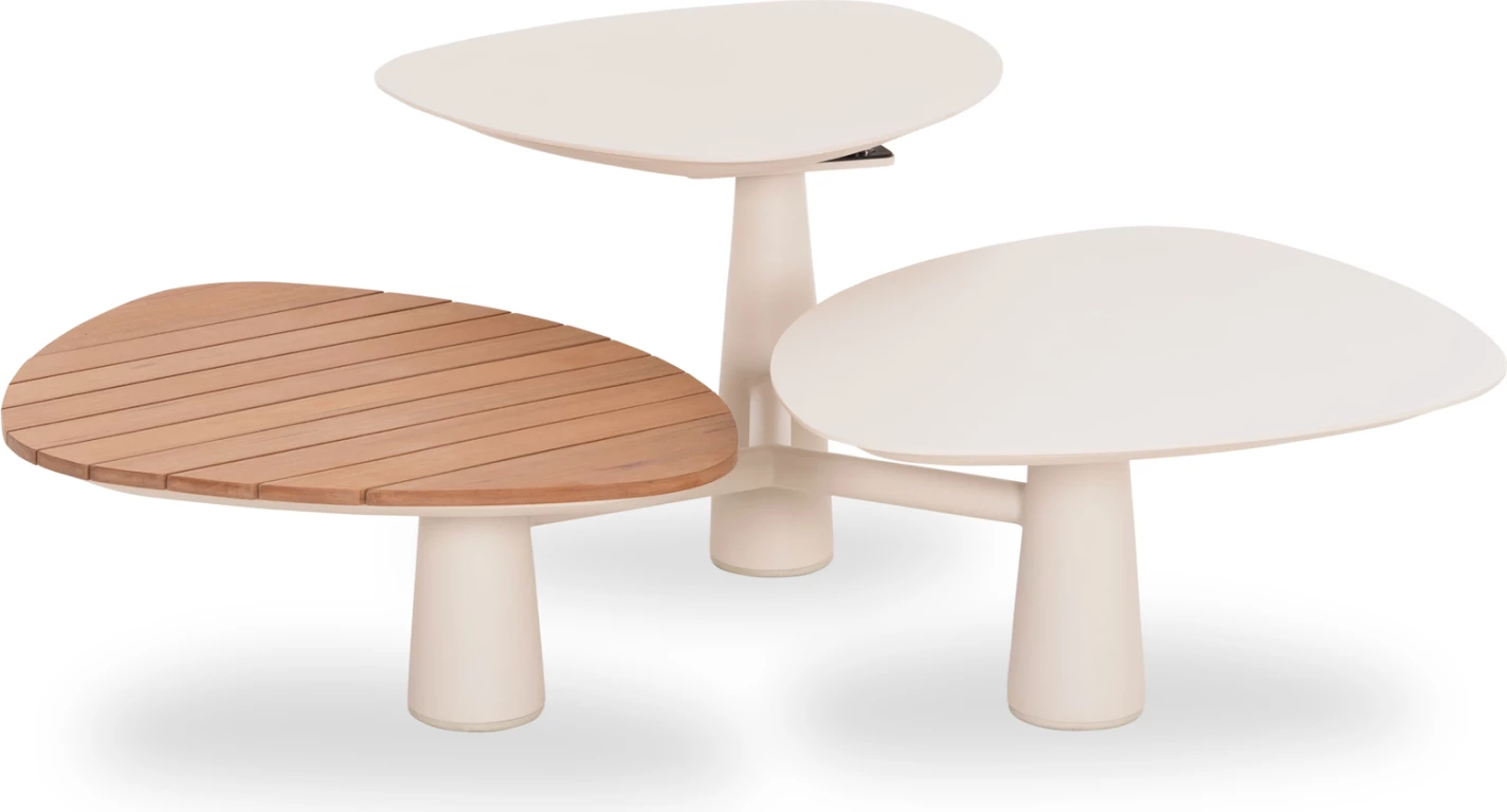 Tavolinë kafeje TRIPPEL, alumin ngjyrë krem, imitacion druri, Φ100x47cm