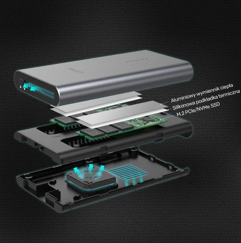 Kutí diskash/klonues Unitek 2xM.2 PCIe/NVMe, gri