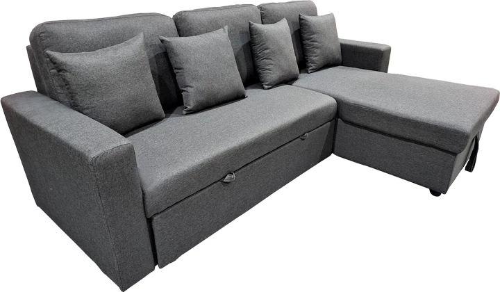 Divan qoshe me shtrat, me depo, i kthyeshëm, ngjyrë gri, Sorno, 224x146x90cm