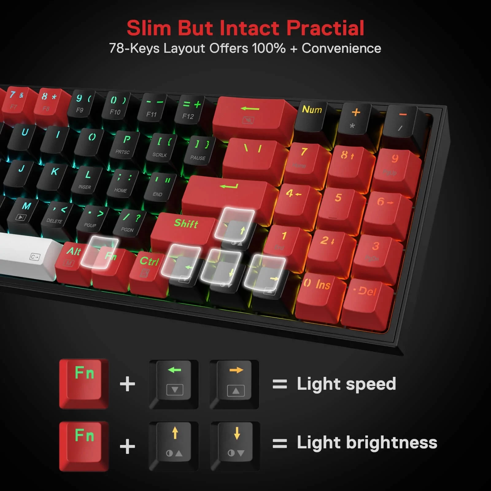 Tastierë mekanike Redragon Pollux K628RGB Pro 75% (78 taste), RGB, Outemu Red, USB-C/2.4GHz/Bluetooth