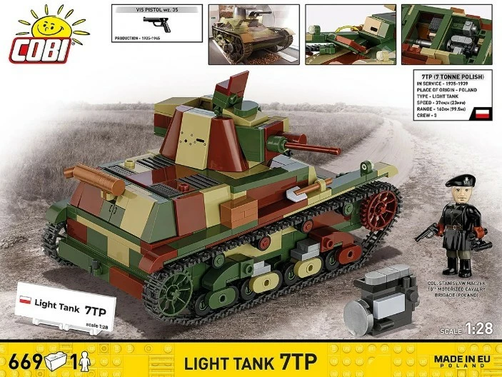 Set ndërtimi tank i lehtë Cobi 7TP, 669 pjesë, Historical Collection