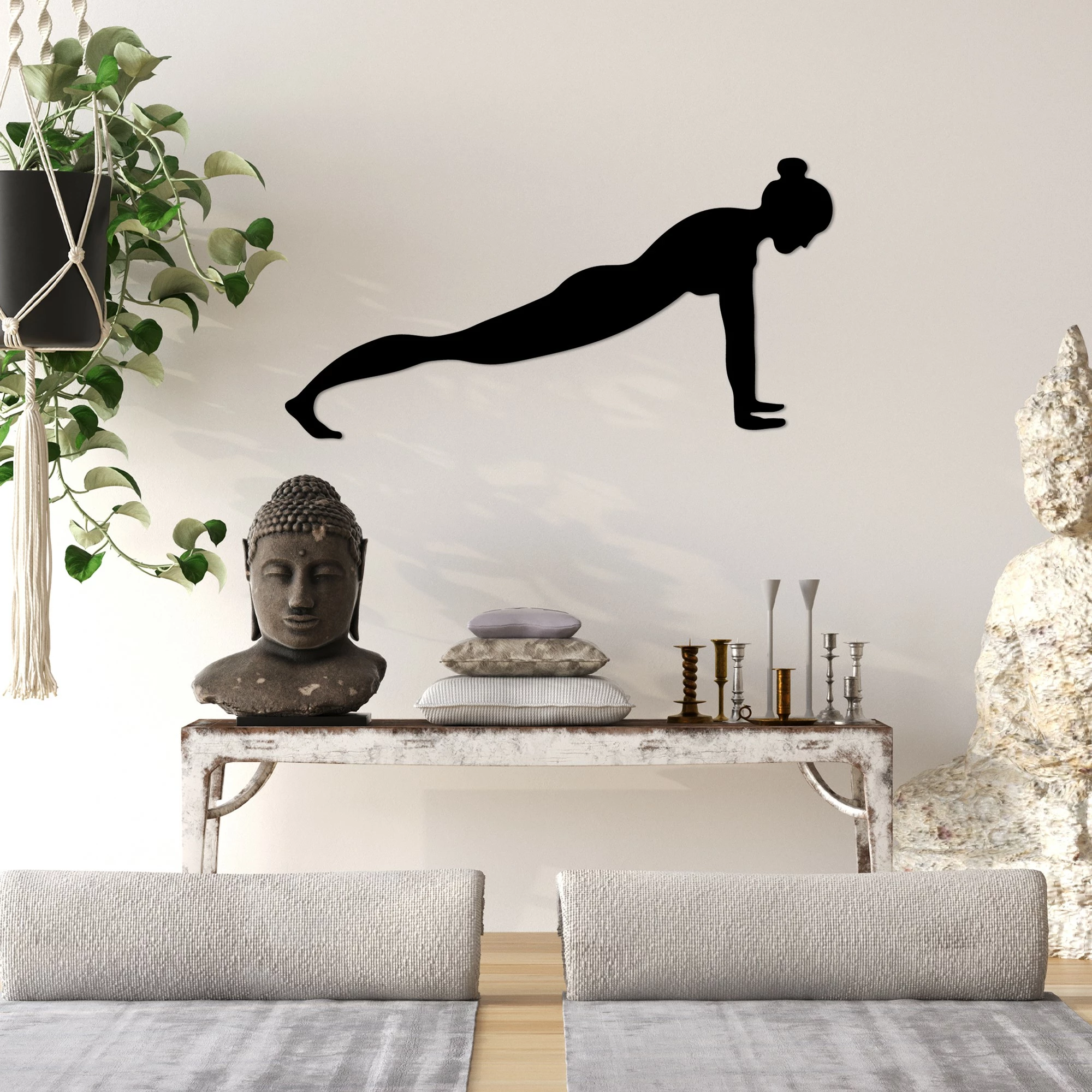 Aksesor dekorativ metalik për mur, Yoga 7, ngjyrë e zezë, 60x30cm