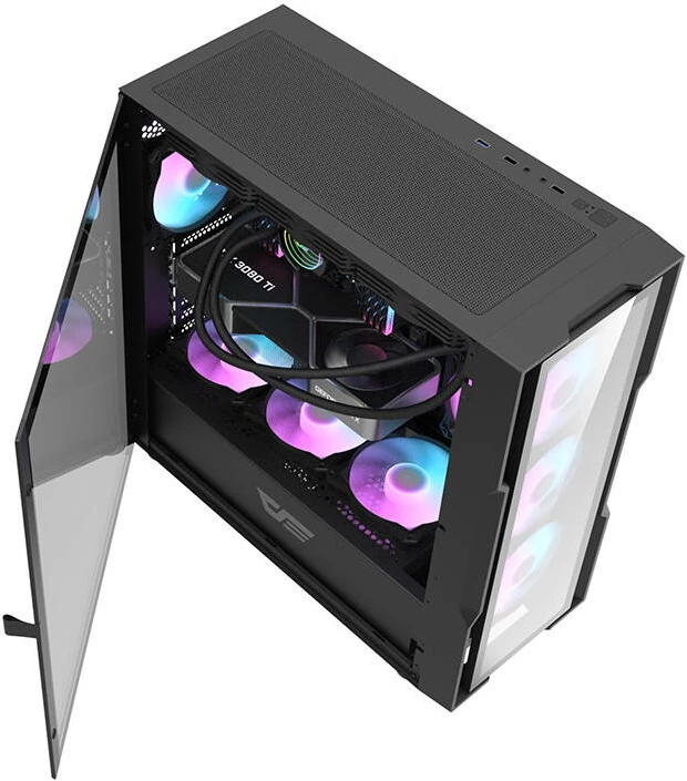 Kasë Darkflash DK431 Glass me 4 ventilatorë RGB, Middle Tower, E-ATX/ATX/M-ATX, e zezë