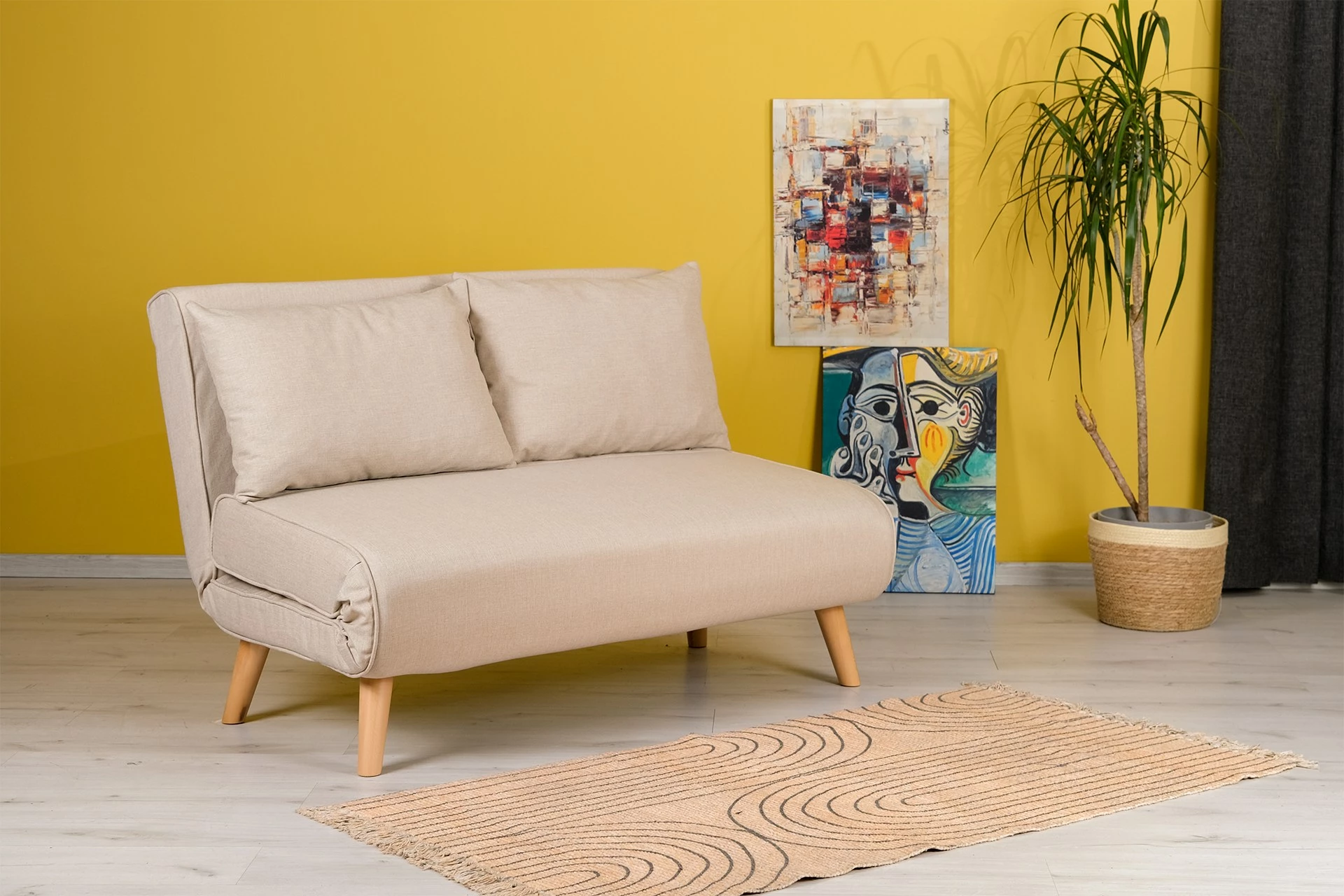 Divan-krevat dy ulëshe, ngjyrë krem, Folde 2-Seater
