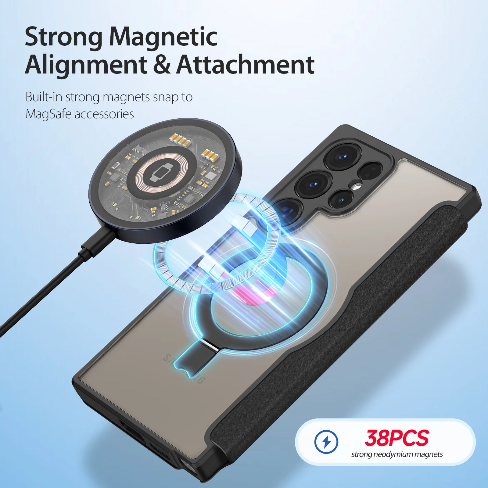 Mbështjellës Dux Ducis Skin X Pro me kapak dhe unazë magnetike për Samsung S24 Ultra, i zi